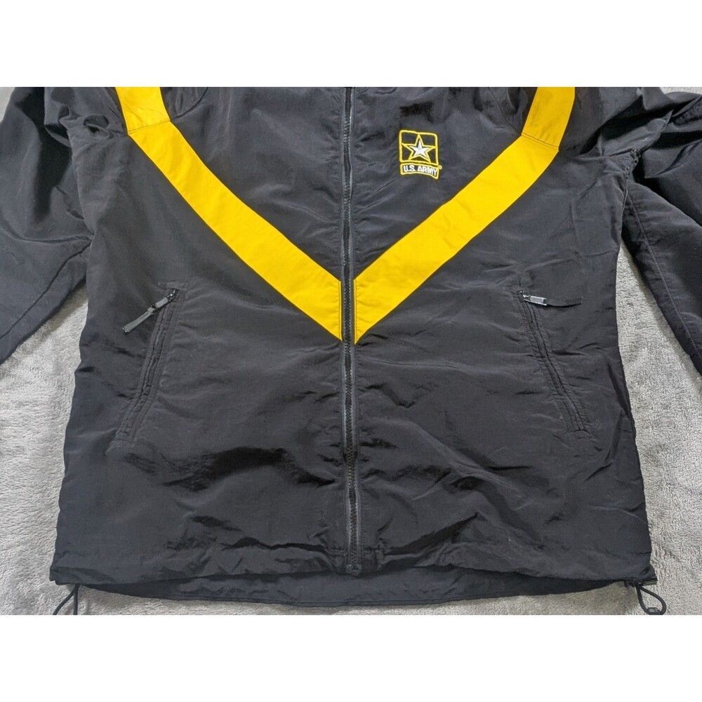 US Army PT Windbreaker Jacket Mens Womens M Black Yellow Full Zip Nylon - Picture 5 of 9